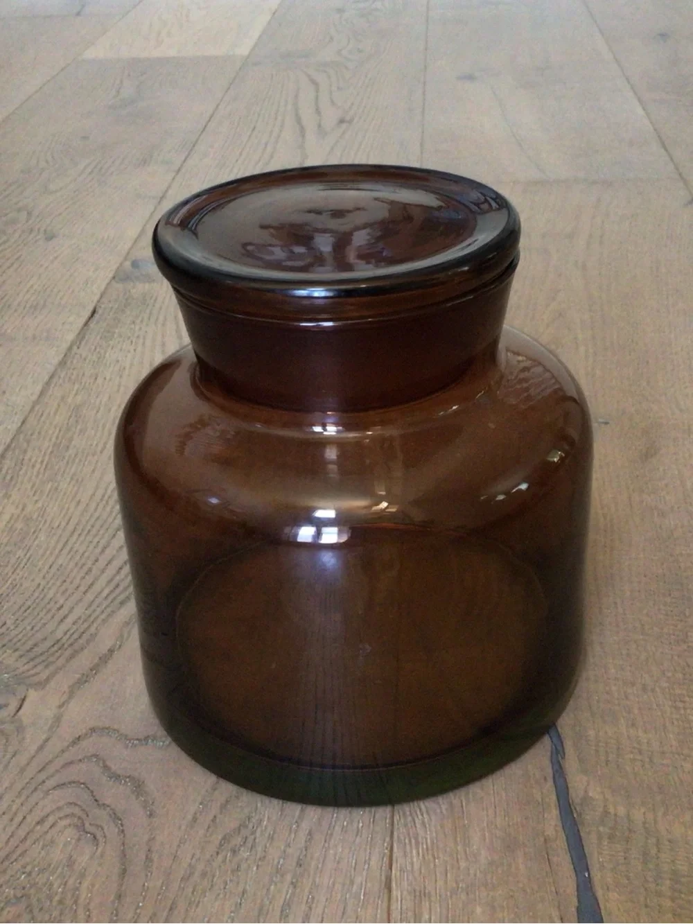 Amber Glass Jar with lid 6.5”H